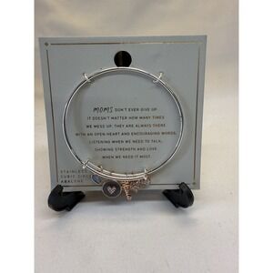 Adjustable Stainless Steel "Moms"Bracelet Cubic Zirconia & Abalone Mothers Day